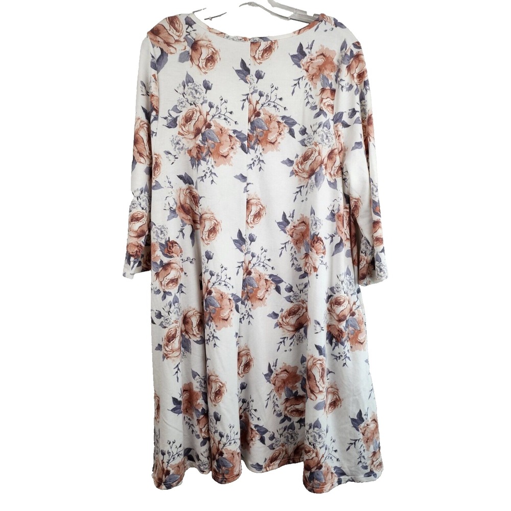42Pops Womens Shift Dress Size 2X White Peach Floral 3/4 Sleeve BOHO Cottagecore